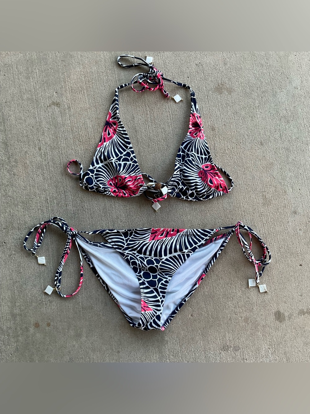Vintage  Navy and Pink Floral Print Swimwear